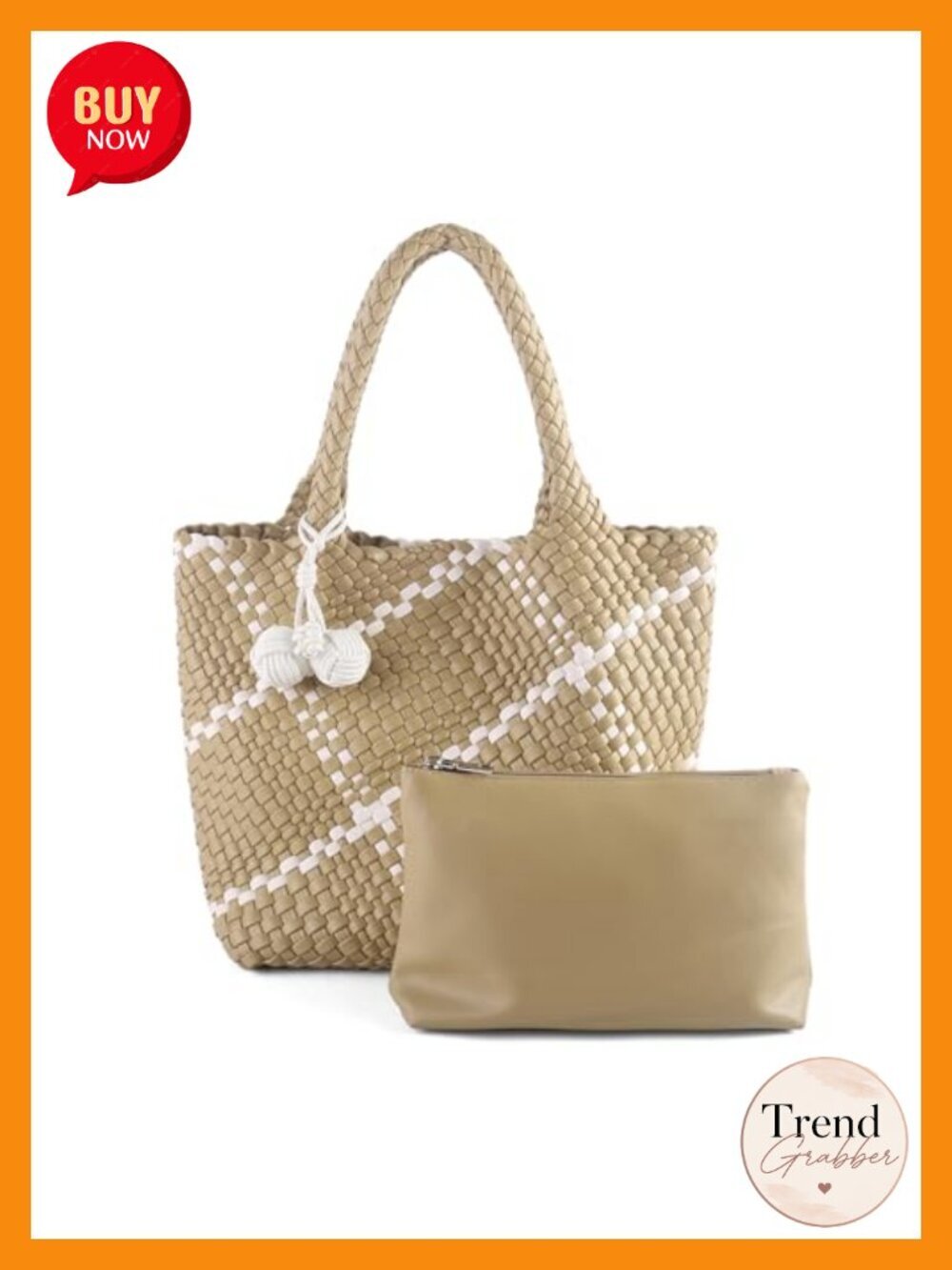 Hand Woven Faux Leather Tote with Adjustable Crossbody Strap & Pouch